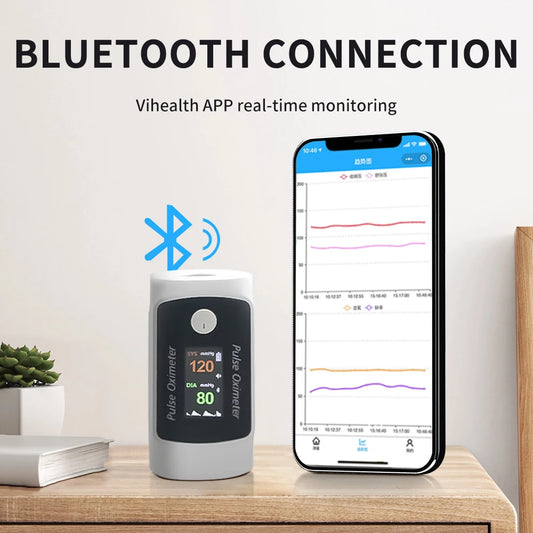 Digital Fingertip Pulse Oximeter & Blood Pressure Monitor 2 in 1 with Bluetooth