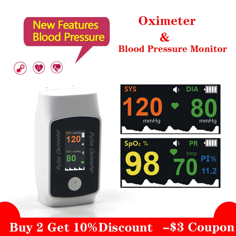 Digital Fingertip Pulse Oximeter & Blood Pressure Monitor 2 in 1 with Bluetooth
