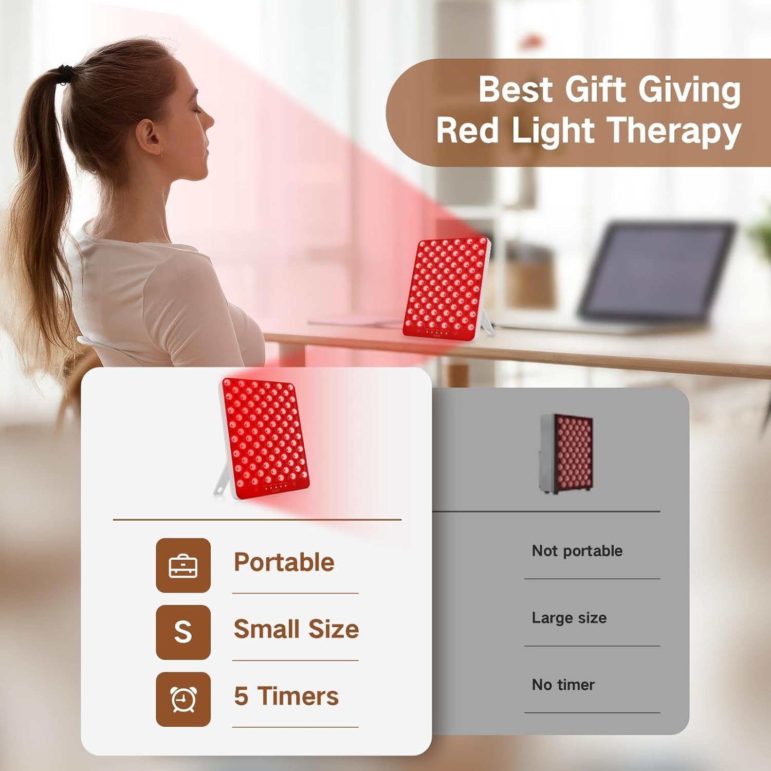 Red Light Therapy Lamp - 165 LED Panel for Face & Body, 660Nm-850Nm near Infrared