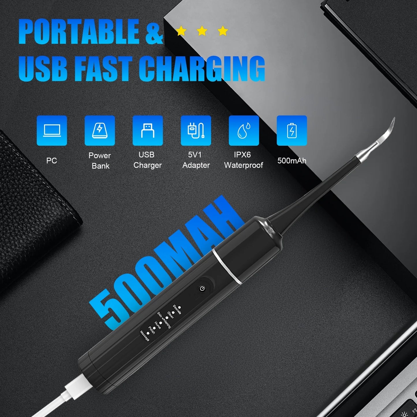 Electric Dental Calculus Remover for Adult Kids - Dental Cleaning Kit with 6 Adjustable Modes