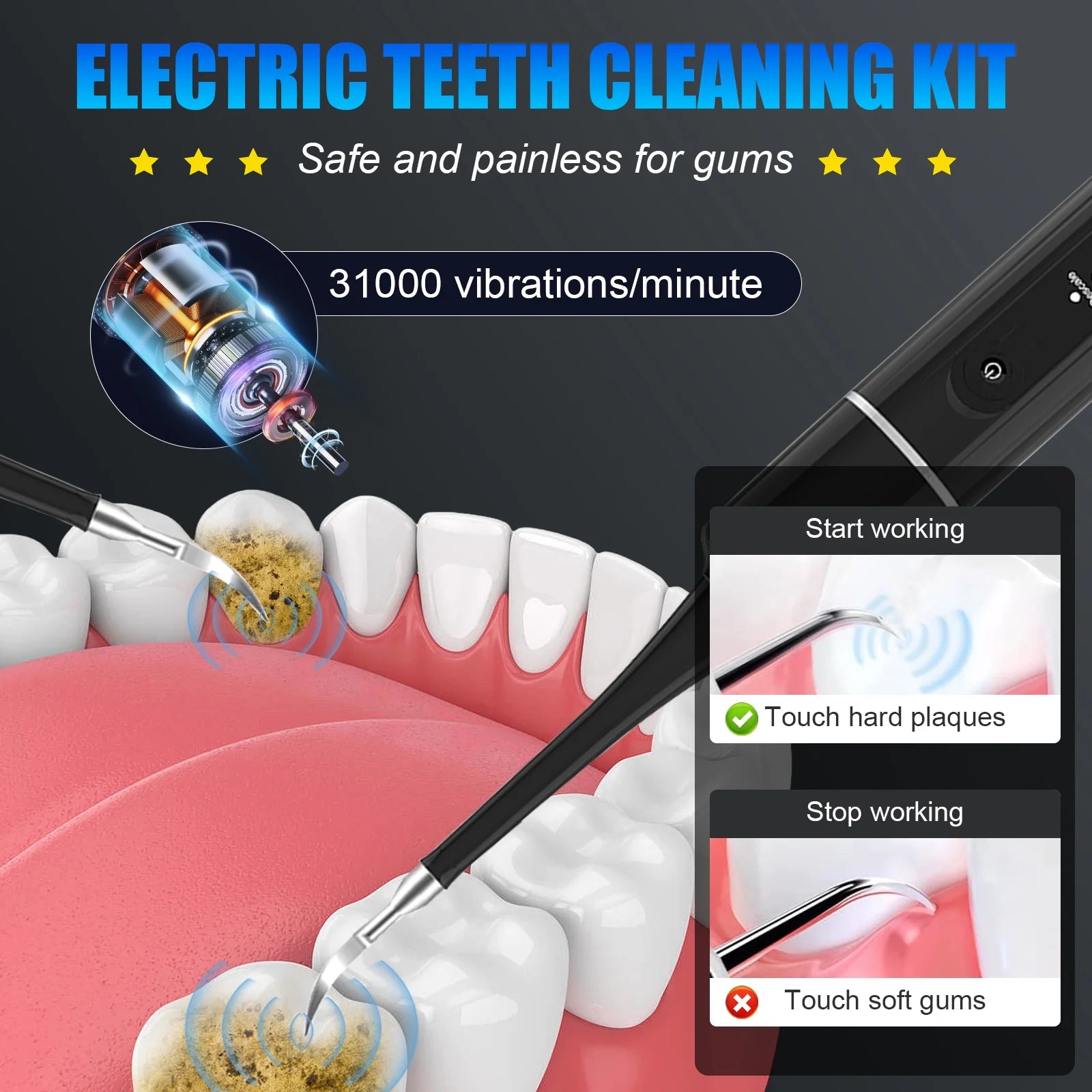 Electric Dental Calculus Remover for Adult Kids - Dental Cleaning Kit with 6 Adjustable Modes