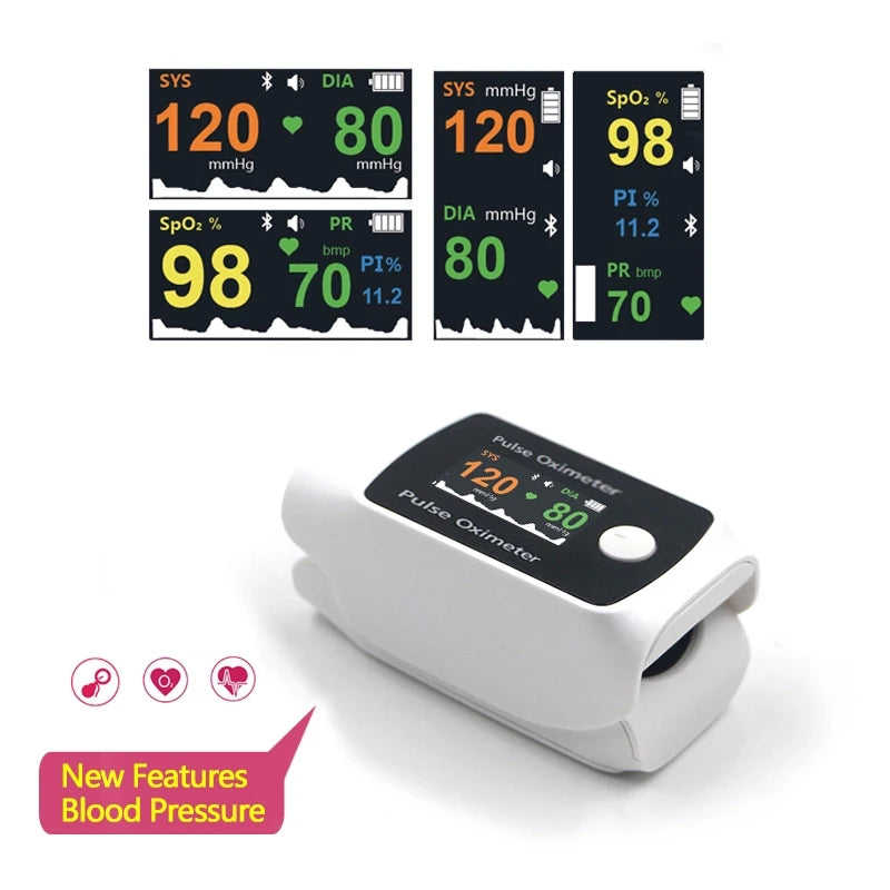 Digital Fingertip Pulse Oximeter & Blood Pressure Monitor 2 in 1 with Bluetooth