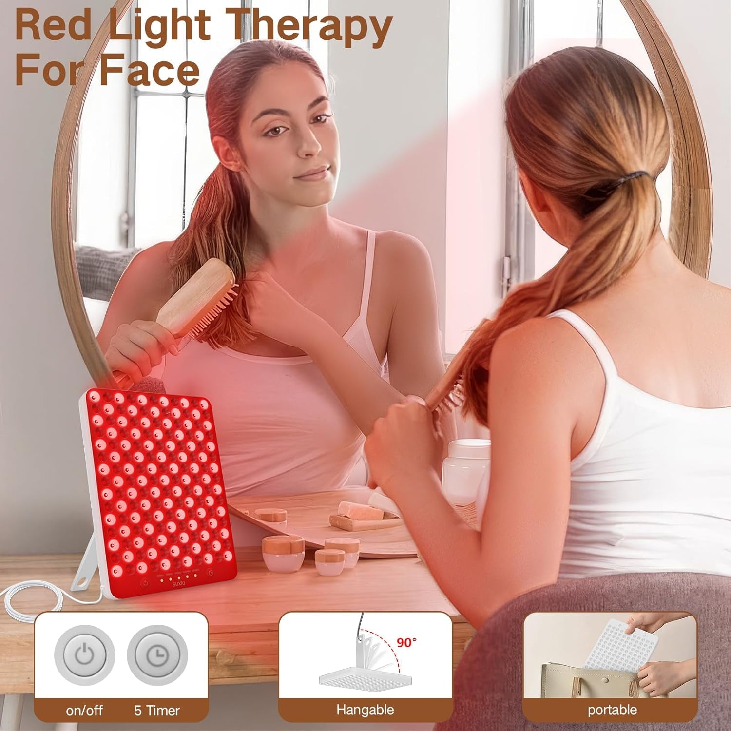 Red Light Therapy Lamp - 165 LED Panel for Face & Body, 660Nm-850Nm near Infrared
