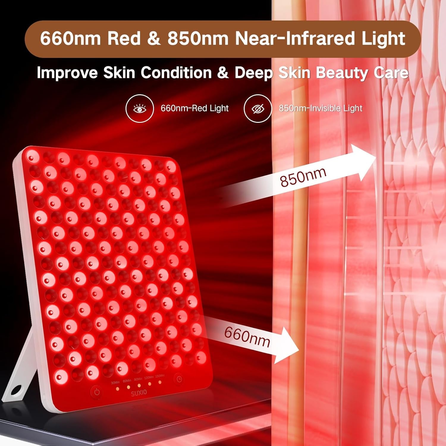 Red Light Therapy Lamp - 165 LED Panel for Face & Body, 660Nm-850Nm near Infrared