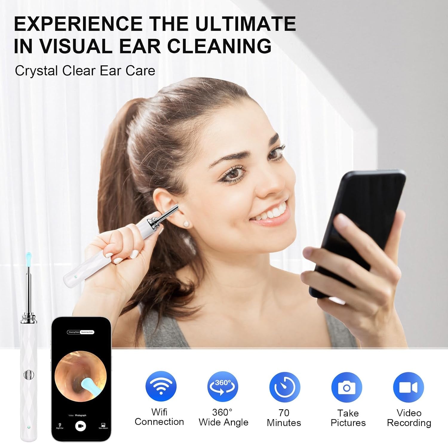 High-Definition Ear Wax Removal, Wireless Ear Cleaner with Camera and Light, Rechargeable Ear Cleaning Kit